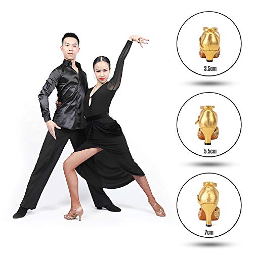 Swdzm T-DY225-M-GOLD-5-35 Glitter Women'S Latin Dance Shoes Closed Toe Sequins Ballroom Salsa Tango Party Practice Performance Dance Shoes,225,Gold,Heel 2,Suede Sole,Us 6 thumb #5