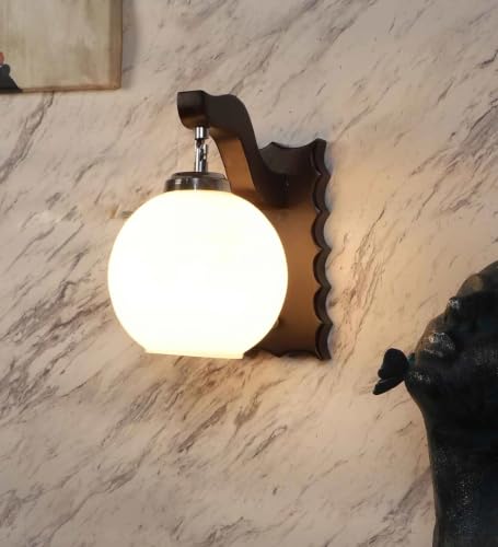 Image of ELIANTE by Jainsons Lights | Moona Brown Wood Wall Light Included Bulb | Lights | Brown Wood Wall Light | for Living Room, Bedroom, Hallway | E27 Holder | 3 Year Warranty