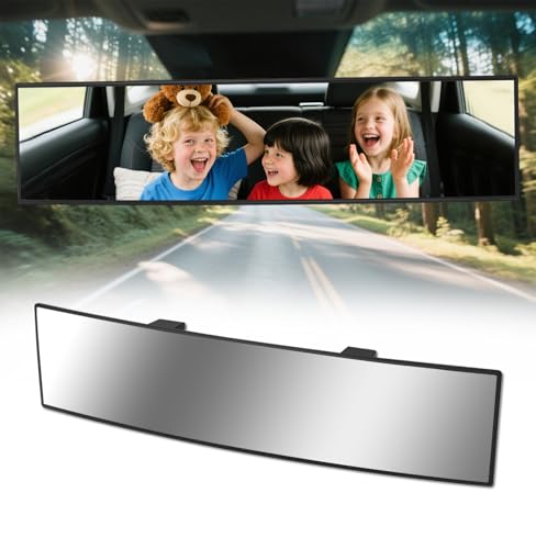 HmmtyRack Rear View Mirror Chrome Anti-glare Panoramic Rear Mirrors Universal 14 Inch Convex Car Interior Clip on Extra Big Wide Angle Rearview Mirror Extender to Reduce Blind Spot for Car SUV Trucks