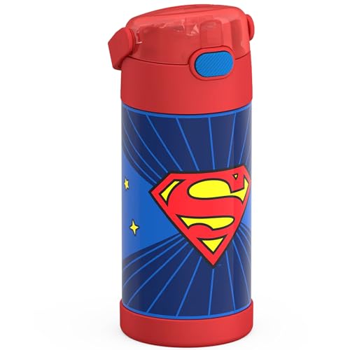 Image of THERMOS FUNTAINER Water Bottle with Straw - 12 Ounce - Kids Stainless Steel Vacuum Insulated Water Bottle with Lid, Superman