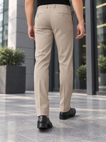 Image of SUBTRACT Men 4 Way Stretch Wrinkle Free Slim Fit Formal Trouser in with 2 Inch Flexible Waistband | Men's Trousers for Office Or Party