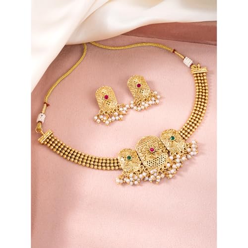 Image of Peora Gold Plated Bridal Jewellery Set with Kamarband Gift for Women Indian Traditional Ethnic Wedding