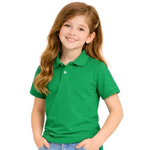 Image of Kids Girls Polo T-Shirt | Half Sleeves | 100% Organic Cotton Rich Bio-Wash Fabric | Ultra Soft & Breathable | Regular Fit | Plain Solid Color Casual Wear & School Uniform