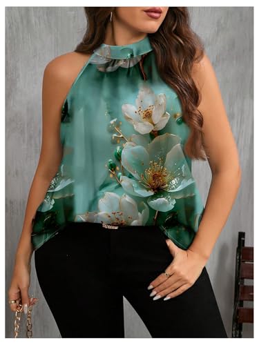 Image of RoseSeek Women's Tropical Paisley Halter Blouse Boho Shirt Vacation Tops
