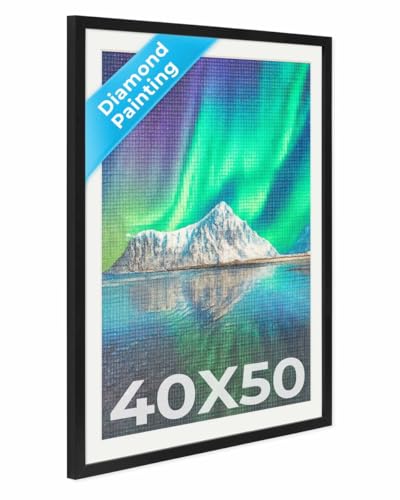 PHOTOLINI Bilderrahmen 40x50 Diamond Painting Rahmen Schwarz Bilderrahmen für Diamond Painting 50x40 mit passendem Passepartout Bild 35x45 Rahmen 40 x 50 mit bruchsicherem Acrylglas zum Aufhängen