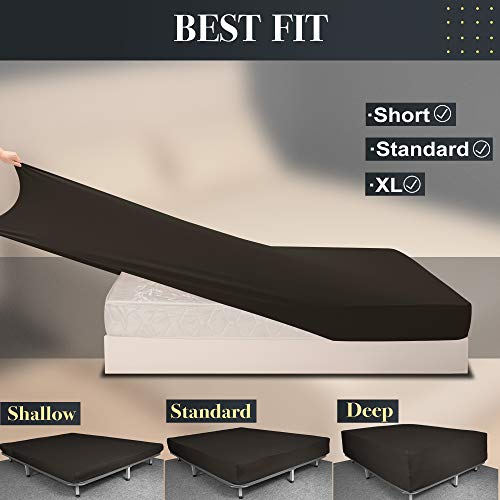 Image of Queen Size Fitted Sheet Only - 4-Way Stretch Jersey Knit, T-Shirt Feeling & Ultra Soft, Wrinkle Free, Non-Slip & Snug Fit for Mattress (Deep: 5 inch-16 inch) - Brown, Queen