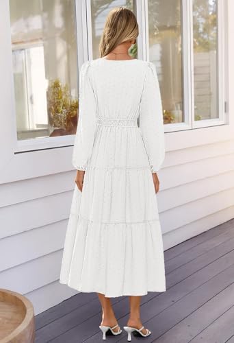 MEROKEETY Women's Fall Long Sleeve Maxi Dress 2025 Fashion Ruffle Tiered Boho Swiss Dots Wedding Guest Dresses4