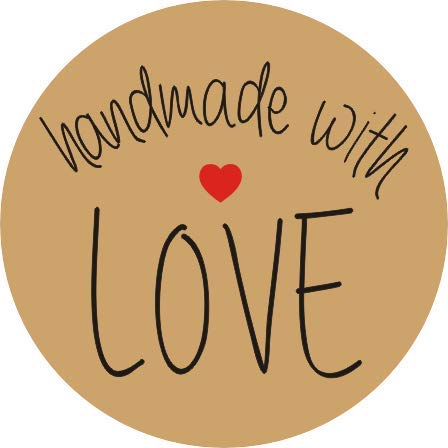 Hybsk Kraft Handmade with Love Stickers with Black Font 1.5" Inch Round Total 500 Adhesive Labels Per Roll (Type 1)