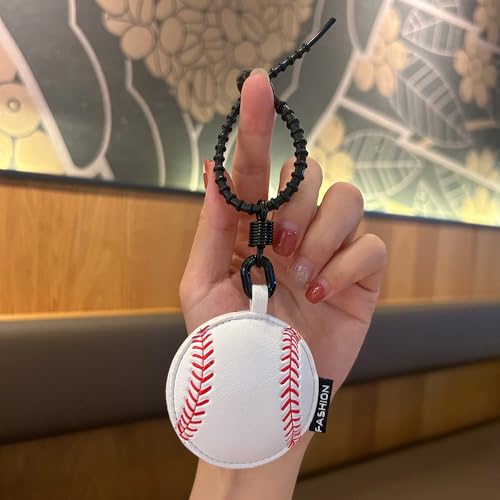 Image of Leather Ball Keychain Wristlet Sports Key Ring Car Key Wallet Backpack Bag Gym Accessories Gifts for Men Women