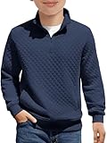 Haloumoning Boys Quarter Zip Quilted Sweatshirts Kids Fashion Long Sleeve Pullover Clothes 5-14 Years Navy Blue