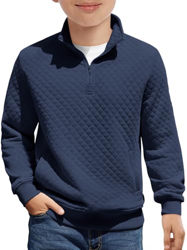 Haloumoning Boys Quarter Zip Quilted Sweatshirts Kids Fashion Long Sleeve Pullover Clothes 5-14 Years