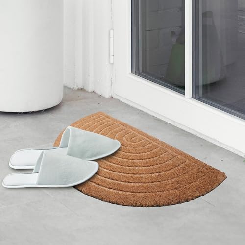 Image of Encasa XO Half Round Coir Door Mat for Home Entrance, Anti Slip PVC Back Half Round Natural