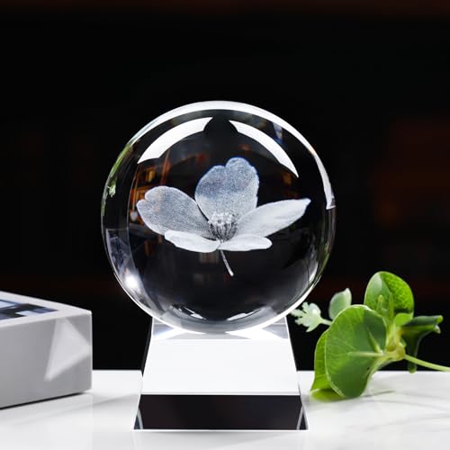 Pleadeliy 桜の物語 水晶玉 K9クリスタル 球 内部に精巧な桜彫刻 永遠の春の風景 インテリア・写真撮影・ギフトに ギフトボックス クロス カード付き