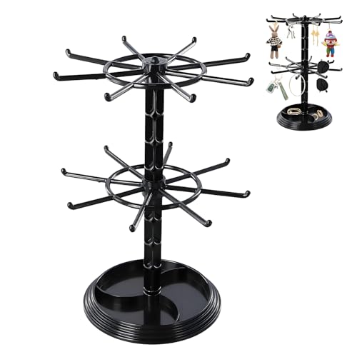 2 Niveaux Bijoux Présentoir, Bijoux Rotatif Présentoir Rotatif, Présentoir Porte-Clés Présentoir, Rotatif Boucle D'Oreille Stand, pour Bracelet, Bague, Bijou, Boucles d'Oreilles, Pendentif (Noir)