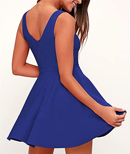 FANCYINN Women's Short V-Back Dress U-Neck Inslace Hem Wide Straps Tank Mini Skater Cocktail Dresses3
