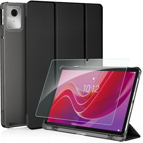 CACOE Custodia Cover Compatibile con Lenovo Tab M11 TB330 2024 11 pollici, Ultra Sottile in Pelle con Vetro Temperato Ultra Sottile, Nero