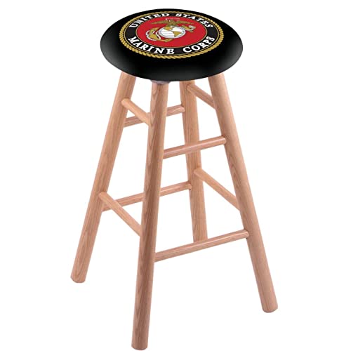 Holland Bar Stool Co. Oak Bar Stool in Natural Finish with U.S. Marines Seat by The
