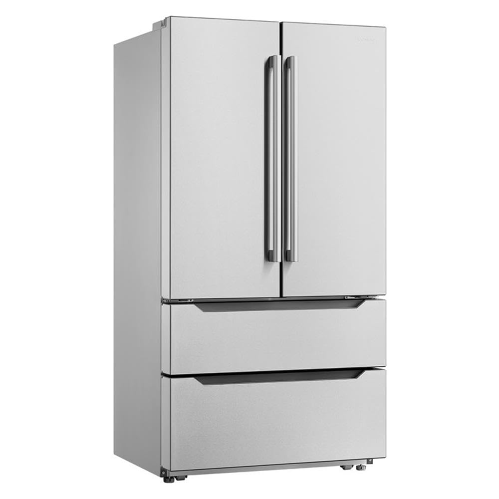 Pemberly Row French 4-Door Refrigerator, 22.5 Cu. Ft. Capacity, Counter Depth, Stainless Steel Finish, Fingerprint Resistant, LED Lighting, Automated Ice Maker, Adjustable Shelves, Soft-Close Doors on Fridge.com - View 3