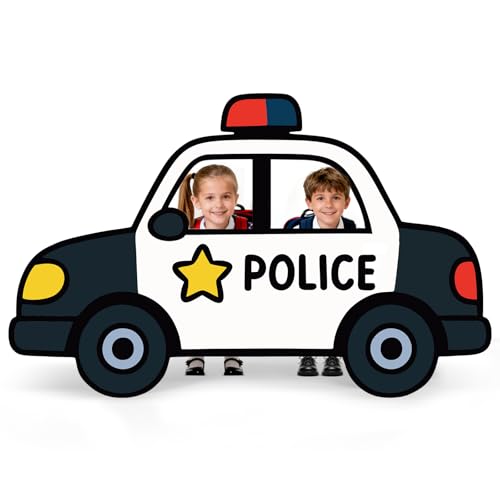 APUDWN Police Birthday Party Decorations, 4.3 Feet Police Car Cardboard Stand-up Cutout Life-Size, Large Policeman Car Photo Booth Prop for Cop Theme Baby Shower Retirement Graduation Decor