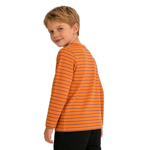 Image of LittleSpring Unisex Kids Long Sleeve Striped Tee Shirt Tagless Crew Neck Cotton T-Shirt