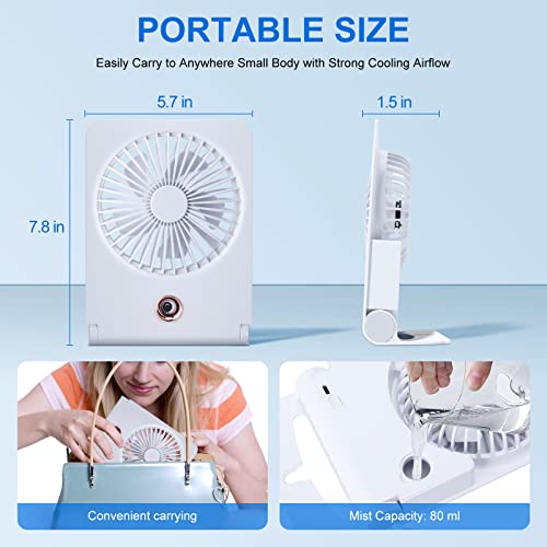 Maigozon Portable Misting Fan Desk Fan Water Spray Mister Battery Operated Small Fan For Bedroom, Quiet For Sleep Bedside Nightstand Plug In Desktop Fan, 3 Speed For Travel, Office, Home #TOP5