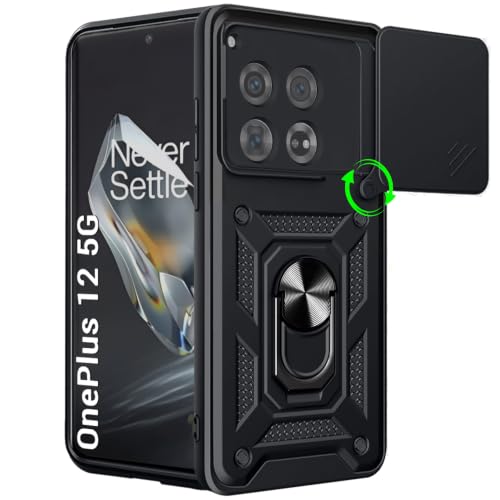 Image of TheGiftKart Tough Armor Bumper Back Cover Case for OnePlus 12 5G | Kickstand & Ring Holder | 360 Degree Protection Back Cover Case for OnePlus 12 5G (PC & TPU, Rotating Camera Cover, Black)