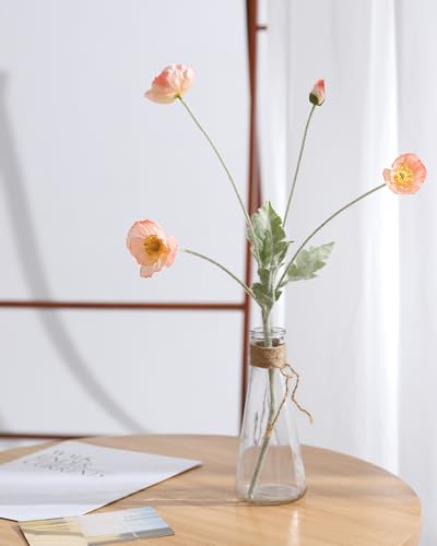 DuHouse 6 Pcs Artificial Poppies Flowers Silk Poppy Flowers for Home Table Centerpieces Decoration Office Wedding(Coral) - Image 3