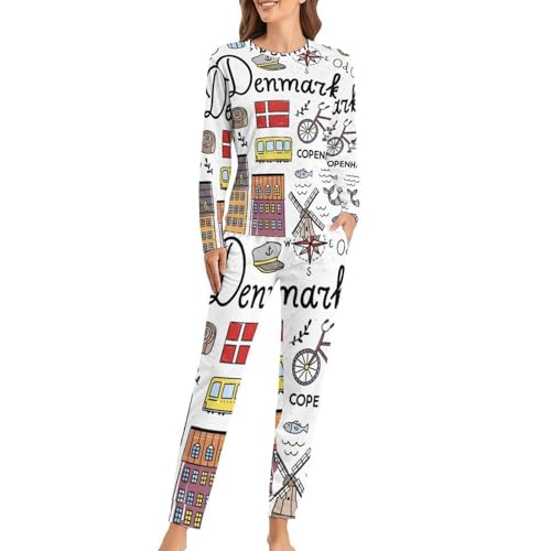 Pyjama Femme Moulin À Vent du Phare avec T-Shirt Manches Longues et Pantalon