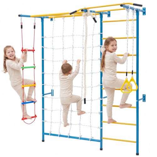 VEVOR Indoor Jungle Gym for Toddlers, 7-in-1 Climbing Playset with Carbon Steel Swedish Ladder, Wall...