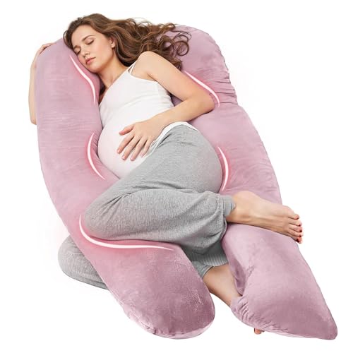 Nuliie Almohada Embarazada Dormir, Cojin Embarazada en Forma de U, Almohada Embarazo para Soporte de Espalda, Caderas y Piernas, Almohada para Embarazadas con Funda de Terciopelo Lavable (Rosa Oscuro)