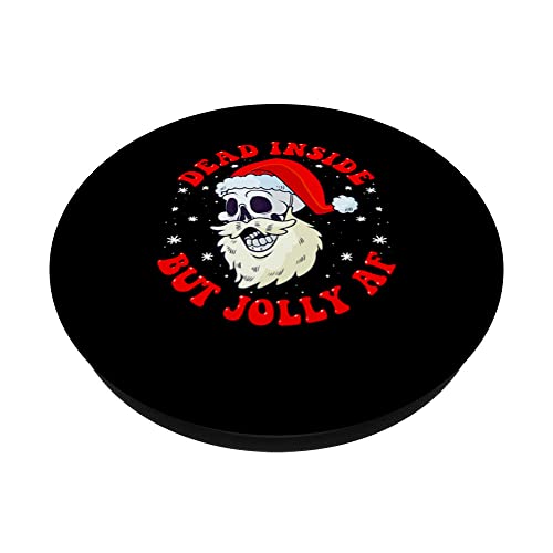 Dead Inside But Jolly AF Skull Santa Hat Christmas Lights PopSockets Swappable PopGrip, Black - Image 2