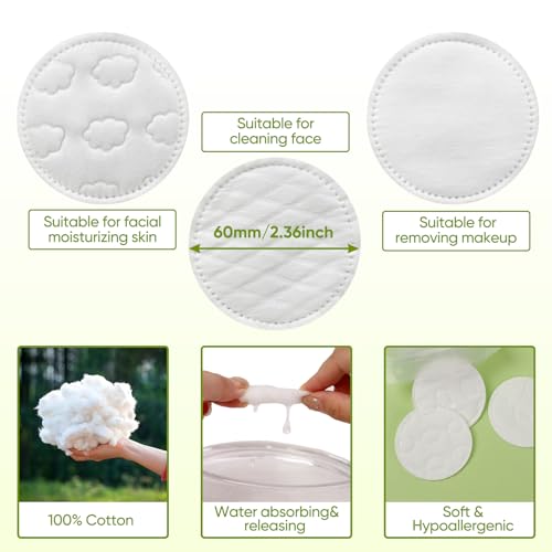 Boxed 300-Count Embossed Cotton Rounds – 3 Unique Patterns, Lint-Free, Dual-Sided, Soft & Durable, Ideal for Makeup Removal, Skincare, Nail Polish, and Baby Care