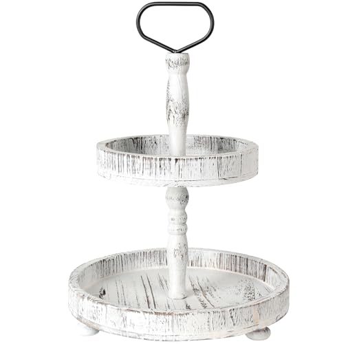 Horse Rustic Wooden Tiered Tray, 18.5x12.5 2 Tier Farmhouse Decor Cupcake Stand, Round Serving Tray...