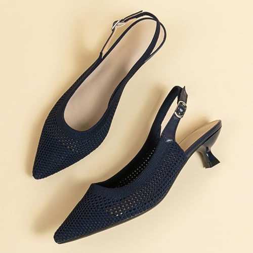 Slingback for Women's Closed Pointed Toe Kitten Heels with Ankle Strap Knitted Dress Pumps Shoes Work Wedding Everyday Parties 1.6 in Low Heels3