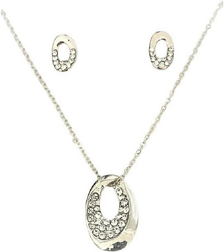 Oval Necklace Earrings Set Pendant Chain Fancy Dress Party Bridesmaid Gift Jewelry for Women Girls