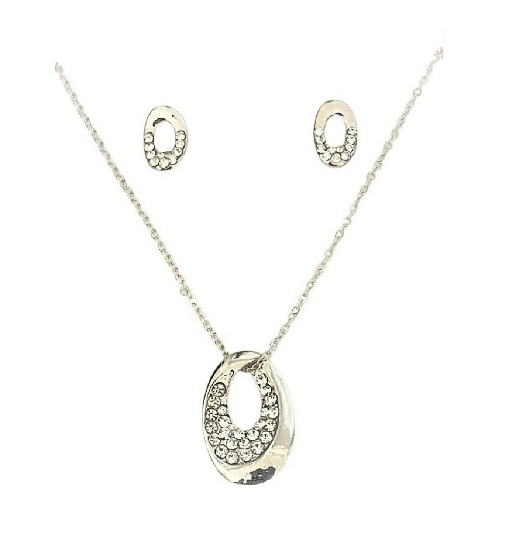 Oval Necklace Earrings Set Pendant Chain Fancy Dress Party Bridesmaid Gift Jewelry for Women Girls