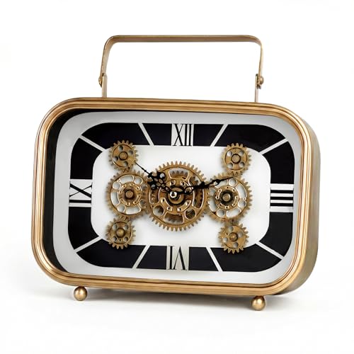 HOMECOLL Vintage Mantel Clock with Real Moving Gears, Retro Table
