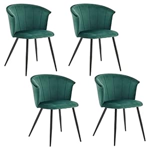 MEUBLE COSY Lot de 4 Chaises de Salle à Manger Rétro Fauteuil Dossier embourrée en Velours Pieds en métal pour Cuisine Salon Chambre Bureau, Largeur d’assise 45 cm, Charge 110 kg, Vert, 55x58x75,5cm