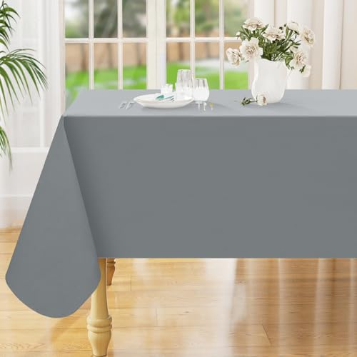 Image of Smiry Rectangle Table Cloth 60x140 Inch, Waterproof Wipeable Vinyl Tablecloths Protector, Oil Spill Proof Plastic Table Cover for Dining, Picnic, Camping, Outdoor, Grey