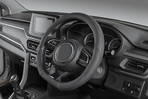 Image of SOFT X Flat Bottom Faux Leather Car Steering Wheel Cover Breathable & Anti Slip D Shape Steering Cover for Untlimate Comfort & Style (Black)