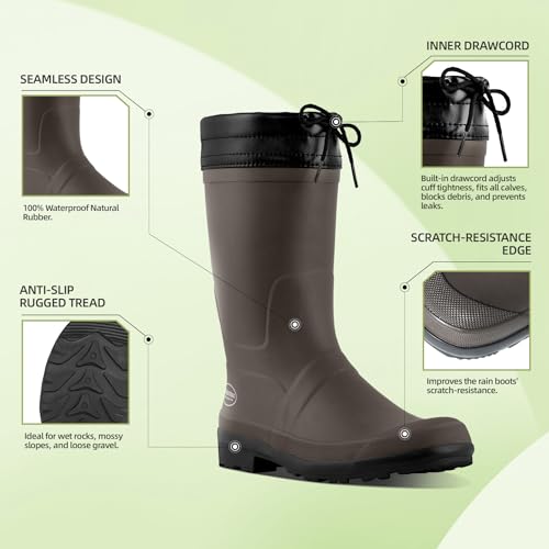 Image of Men's Natural Rubber Rain Boots - Mid Calf Waterproof Mud Boots for Gardening, Fishing & Farming, Lightweight Anti-Slip Deck Shoes, Hands-Free Removal