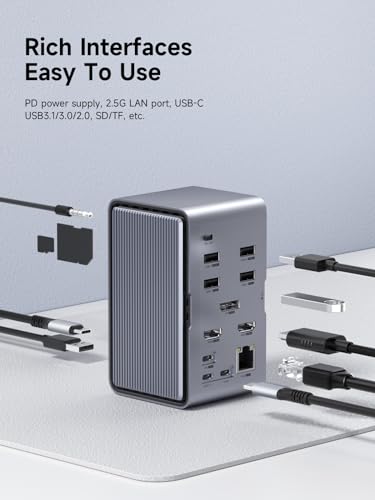 Estación de acoplamiento USB C con carcasa SSD M.2 y triple HDMI DP 7