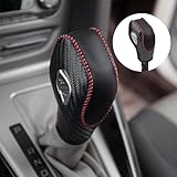 cueclue 1 PC Auto Gear Shift Knob Cover, Shifter Knob Trim, Leather Handbrake Cover, Car Interior Accessories, Compatible with Ford (Black & Red), CCSST2201RE-1PC