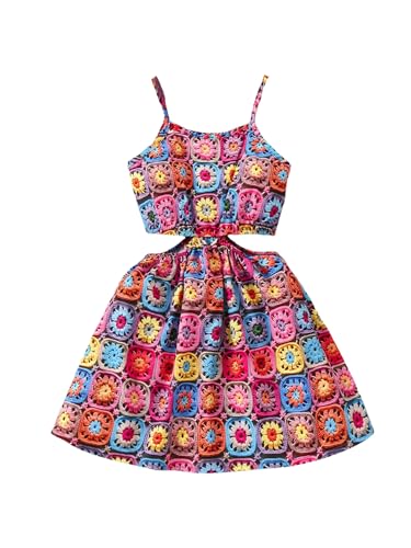 MakeMeChic Girl's Floral Print Spaghetti Strap Sleeveless Cut Out A Line Short Cami Dress