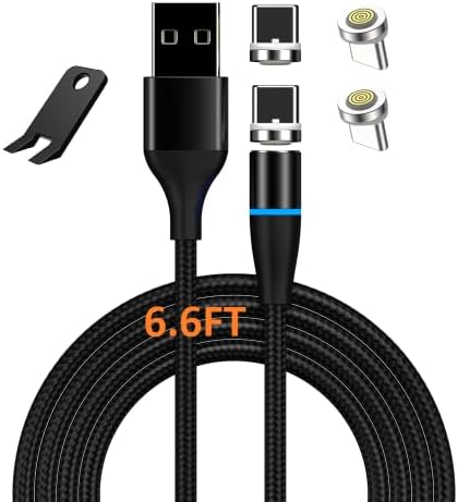 6.6Ft Fast Charging Nylon Braided Magnetic Cable with LED, 4Pcs 7-Pin Magnetic Tips for Quick Charge and Data Sync, USB C Device