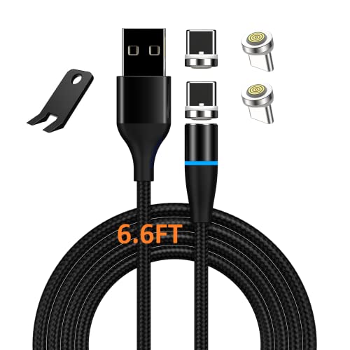 Boffdock 6.6Ft Fast Charging Nylon Braided Magnetic Cable with LED, 4Pcs 7-Pin Magnetic Tips for Quick Charge and Data Sync, USB C Device