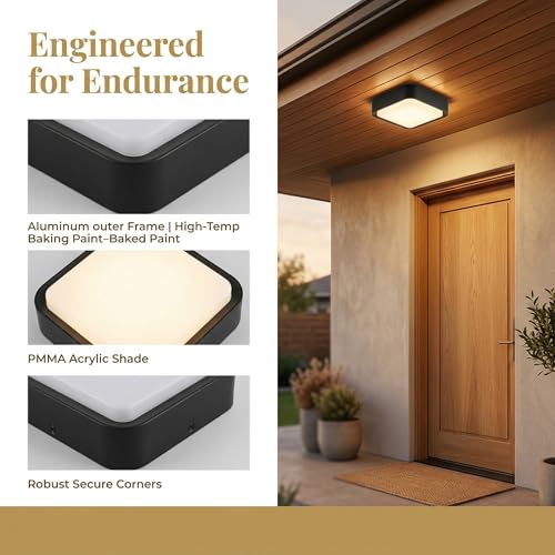 Outdoor Ceiling Light for Porch, Durable & Weatherproof, Easy Installation, 22W 3000K 9 inch Medium Overhead Porch Patio Balcony Lights Ceiling Mounted, Waterproof Suitable for Wet Areas, Black by OSYZMGS - Image 6