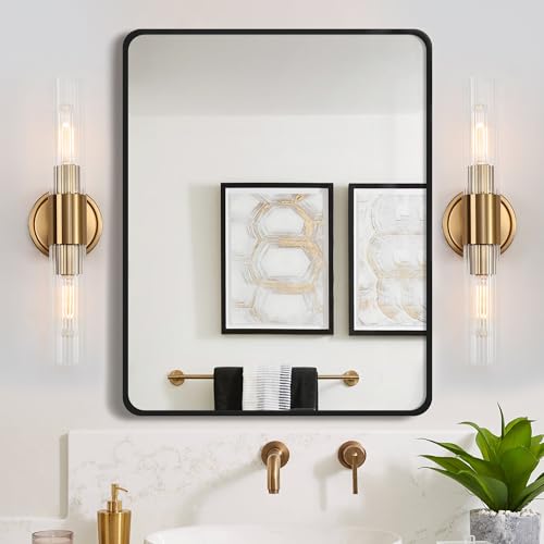 Image of Gold Bathroom Light Fixtures with Clear Glass, Brushed Brass Modern Wall Sconces Over Mirror, Vanity Lights for Bathroom Living Room Bedroom Hallway E26 T10 Bulbs(Exclud)