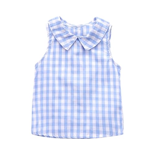 Toddler Girls Plaid Tank Tops Cute Sleeveless Shirts for Kids Casual Back Button Down Blouse Cotton Comfort Tank Tops