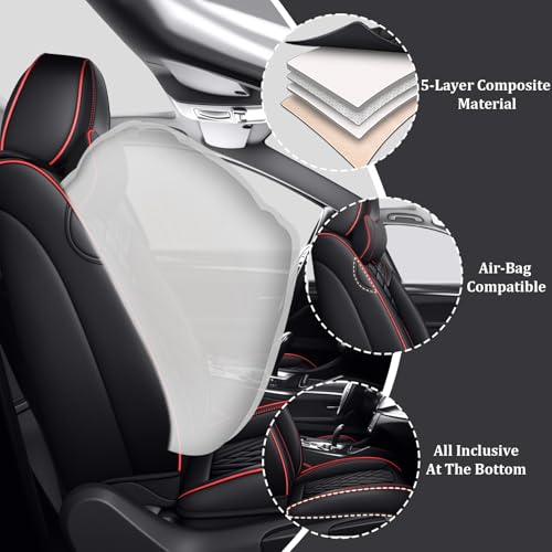 Image of Car Seat Covers Full Set for Kia Telluride 2020-2026, Anti-Slip Full Coverage Car Seat Covers, Waterproof Nappa Leather Car Seat Cover Sets(5 Seats with Headrests /Black Red)